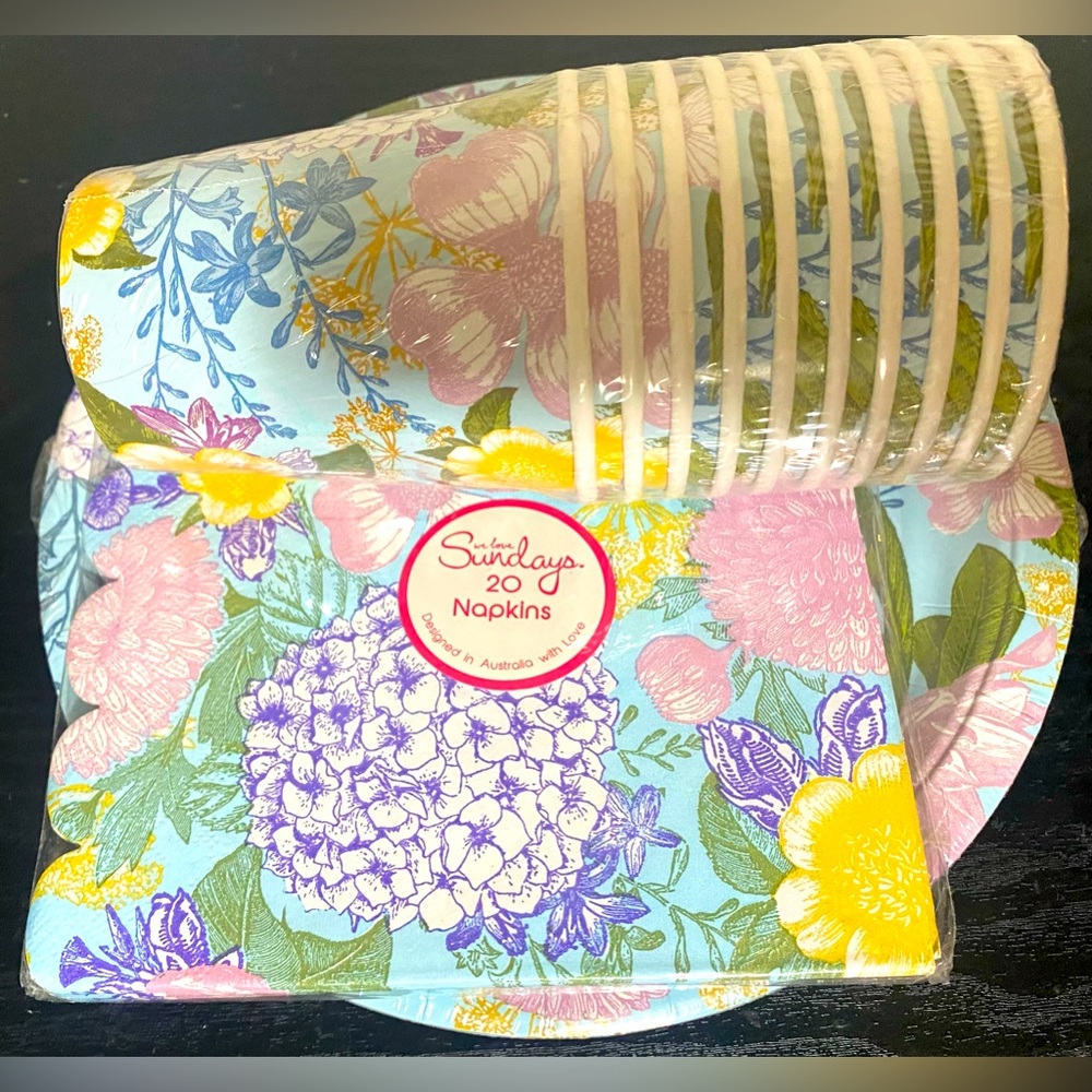 Floral Paper plate, napkin, cup set of 10- New - Picture 3 of 3